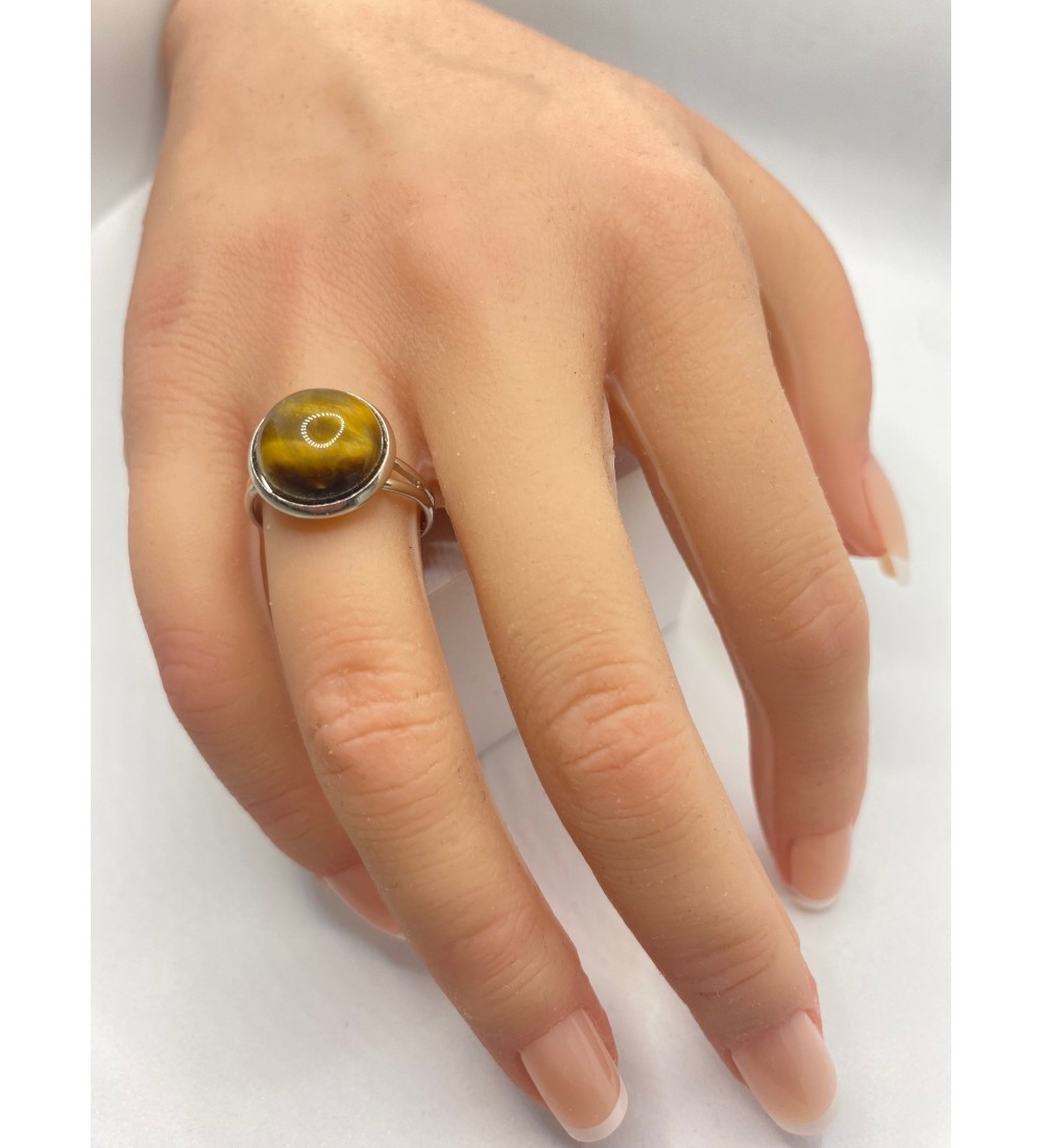 Bague ajustable en pierre marron et ombres caramel