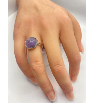 Bague ajustable en améthyste en acier inoxydable argent