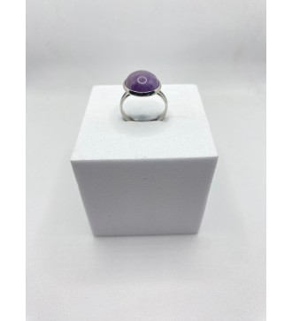 Bague ajustable en améthyste en acier inoxydable argent