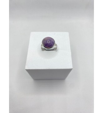 Bague ajustable en améthyste en acier inoxydable argent